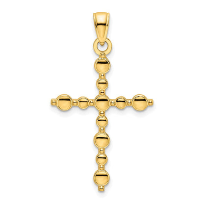 14K Gelbgold Polierter Kreuz-Anhänger mit Perlrand