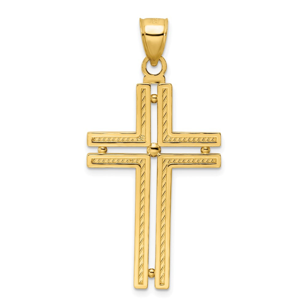 14K Gelbgold Polierter Perlen-Kreuzanhänger