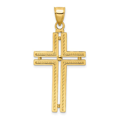 14K Gelbgold Polierter Perlen-Kreuzanhänger