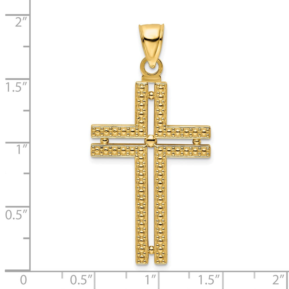 14K Gelbgold Polierter Perlen-Kreuzanhänger