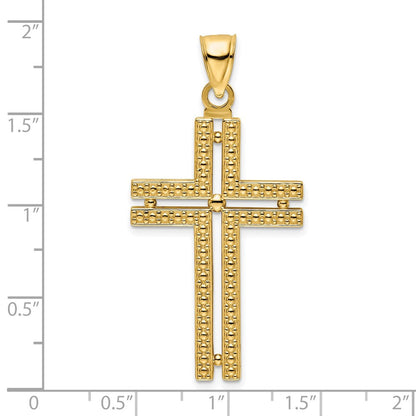 14K Gelbgold Polierter Perlen-Kreuzanhänger