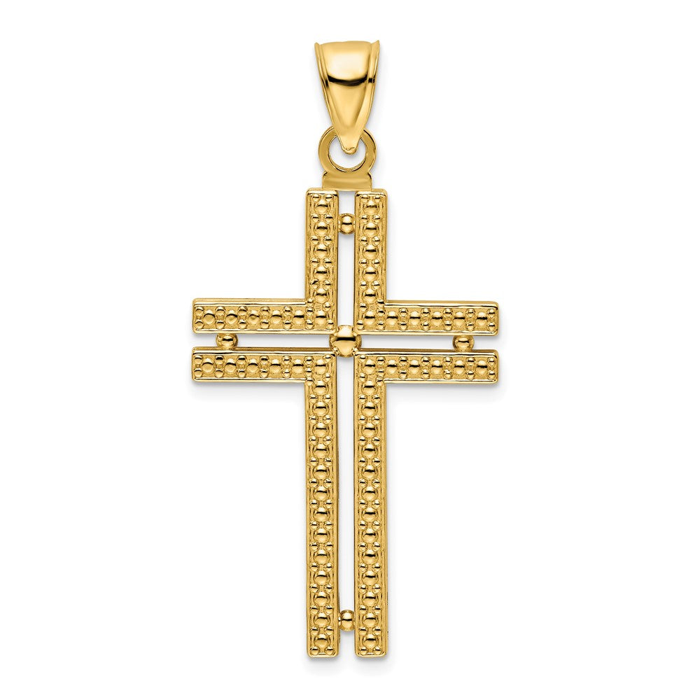 14K Gelbgold Polierter Perlen-Kreuzanhänger