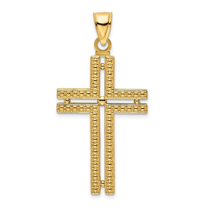 14K Gelbgold Polierter Perlen-Kreuzanhänger