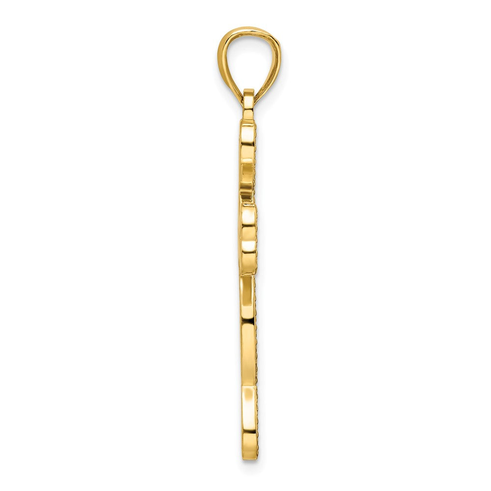 14K Gelbgold Polierter Kreuzanhänger mit Herzdesign und Perlenrand