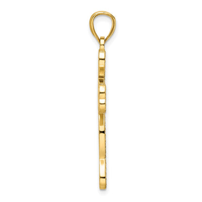 14K Gelbgold Polierter Kreuzanhänger mit Herzdesign und Perlenrand