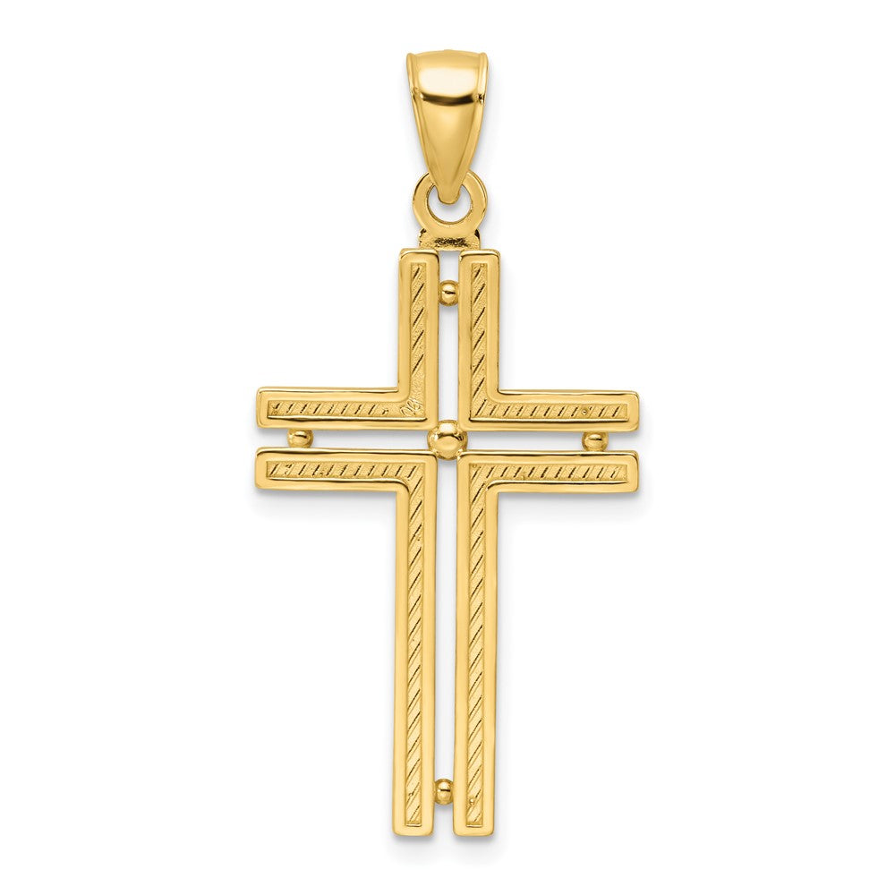 14K Gelbgold Kreuz-Anhänger, poliert, mit Perlrand