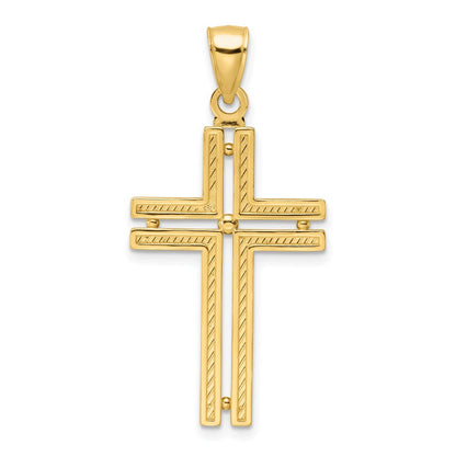 14K Gelbgold Kreuz-Anhänger, poliert, mit Perlrand