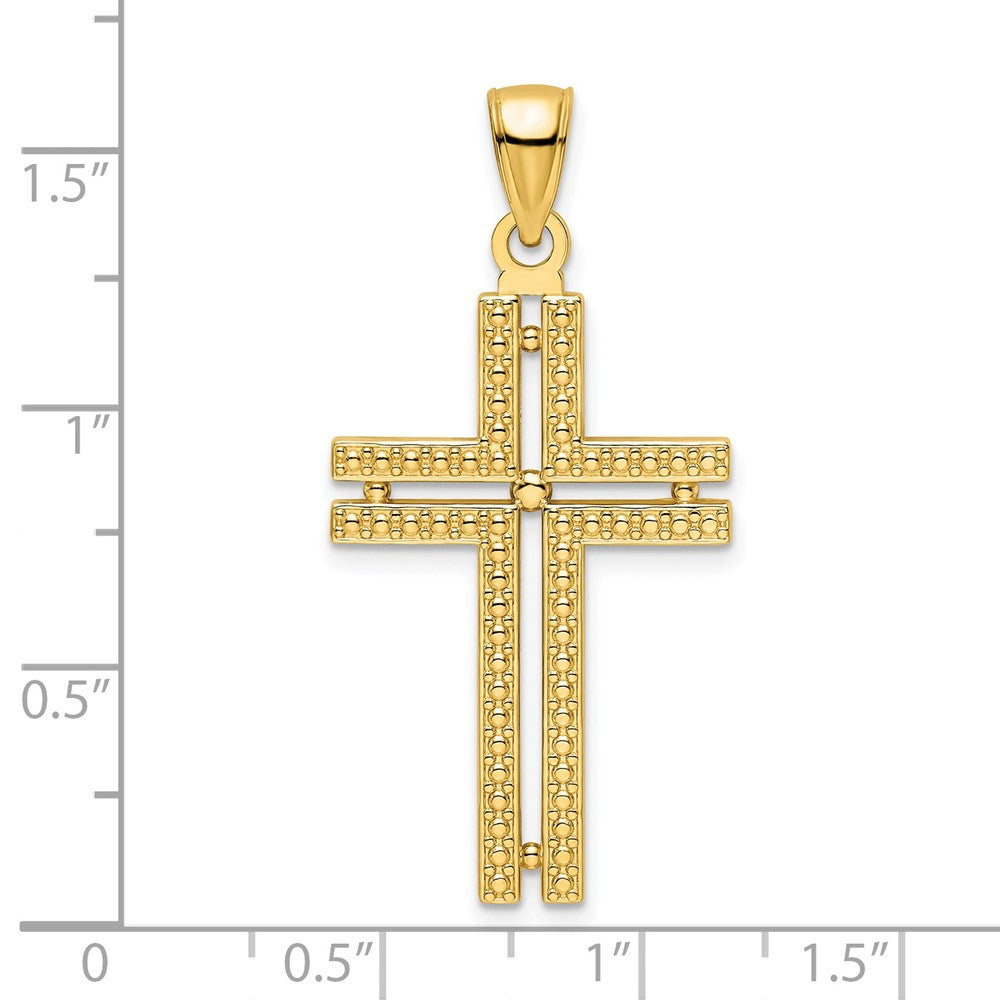 14K Gelbgold Kreuz-Anhänger, poliert, mit Perlrand