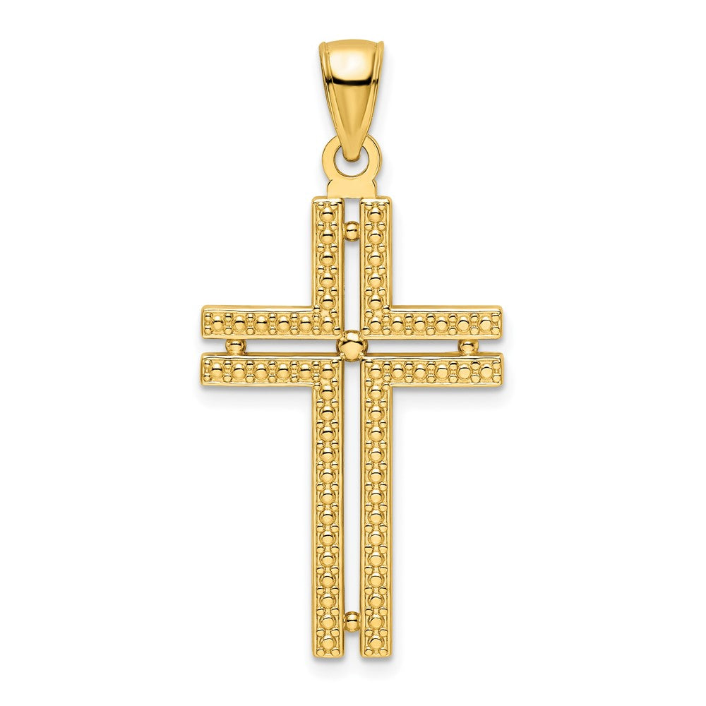 14K Gelbgold Kreuz-Anhänger, poliert, mit Perlrand