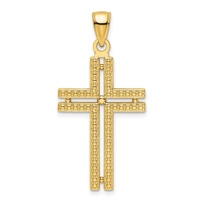 14K Gelbgold Kreuz-Anhänger, poliert, mit Perlrand