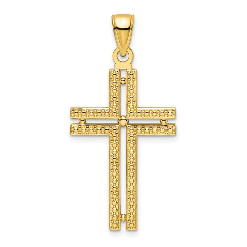 14K Gelbgold Kreuz-Anhänger, poliert, mit Perlrand