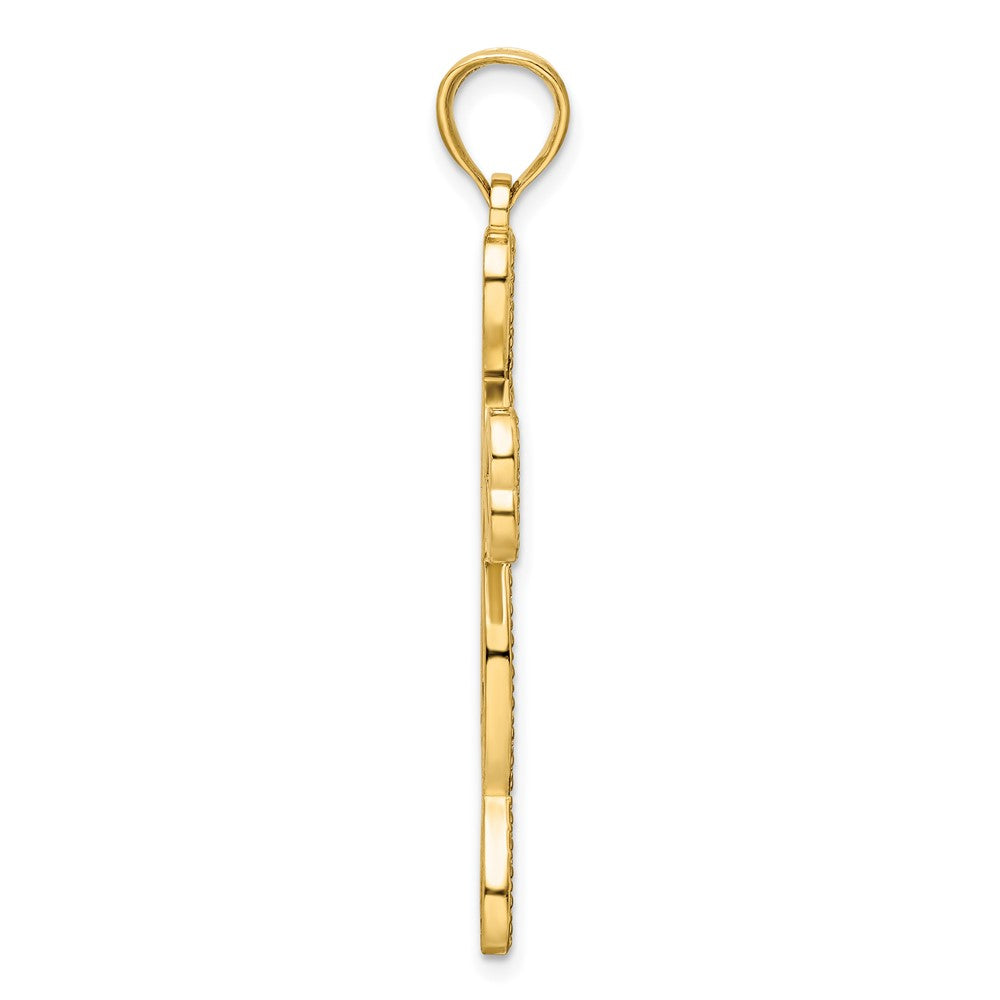 14K Gelbgold Kreuzanhänger mit poliertem Perlen-Herzdesign