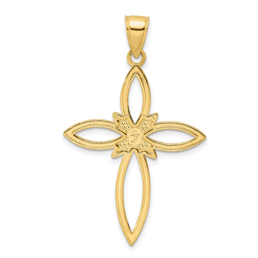 14K Gelbgold Polierter Perlen-Kreuzanhänger
