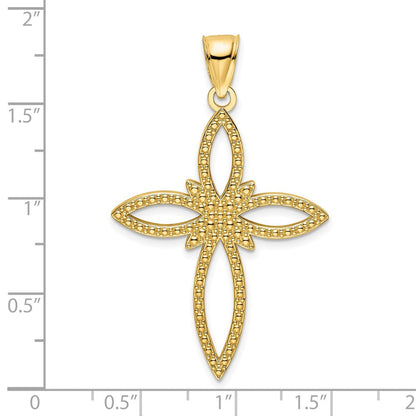 14K Gelbgold Polierter Perlen-Kreuzanhänger