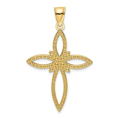 14K Gelbgold Polierter Perlen-Kreuzanhänger