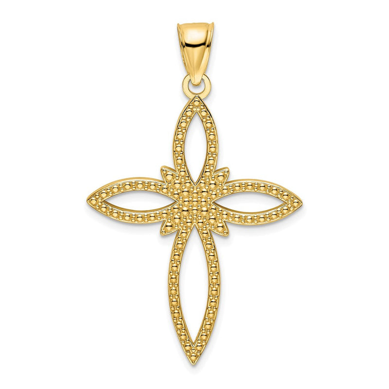 14K Gelbgold Polierter Perlen-Kreuzanhänger