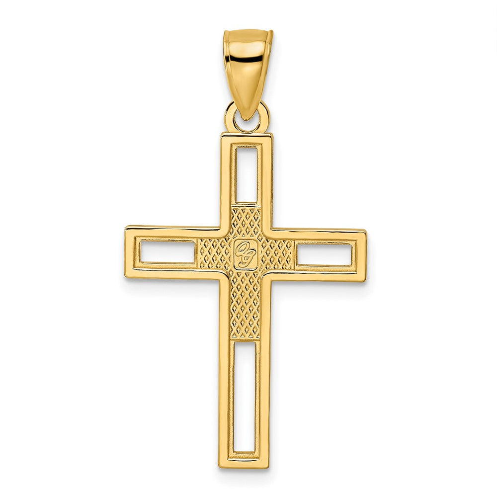14K Gelbgold Anhänger mit doppeltem Kreuz, perliert und poliert