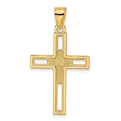 14K Gelbgold Anhänger mit doppeltem Kreuz, perliert und poliert