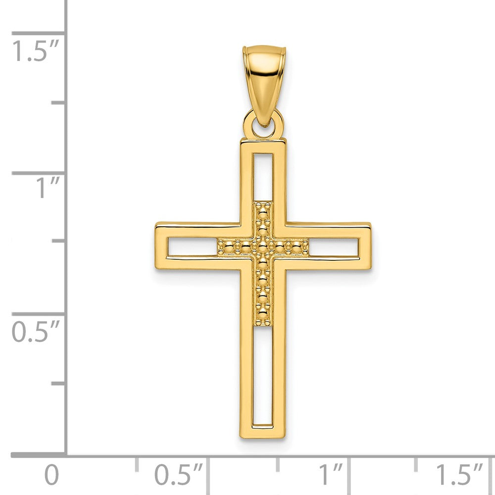 14K Gelbgold Anhänger mit doppeltem Kreuz, perliert und poliert