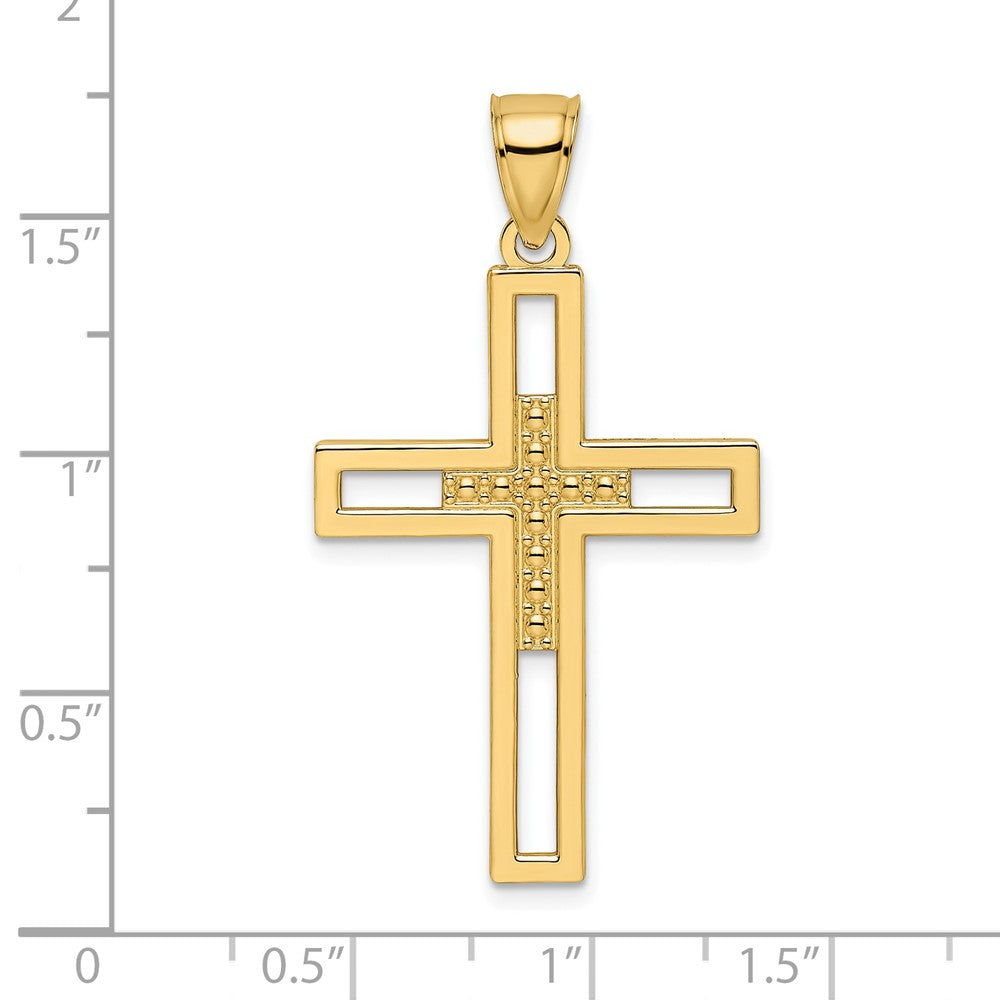 14K Gelbgold Anhänger mit Perlrand, poliert, Doppelkreuz