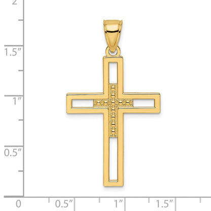 14K Gelbgold Anhänger mit Perlrand, poliert, Doppelkreuz