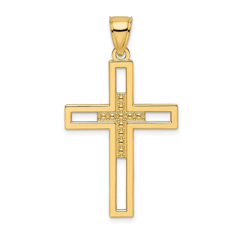 14K Gelbgold Anhänger mit Perlrand, poliert, Doppelkreuz