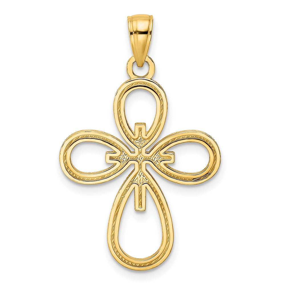 14K Gelbgold Kreuzanhänger mit Perlenrand, fancy und poliert