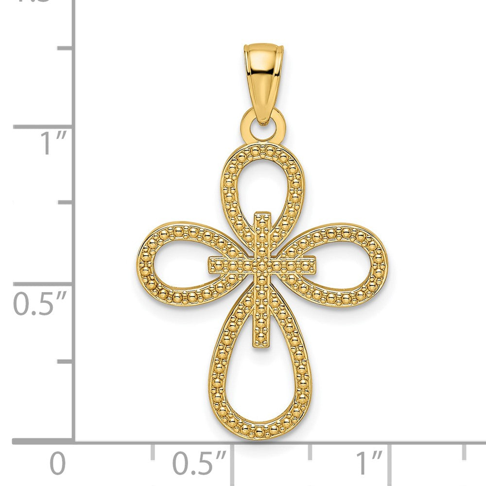 14K Gelbgold Kreuzanhänger mit Perlenrand, fancy und poliert