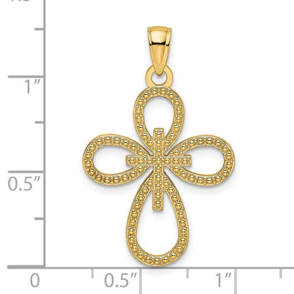 14K Gelbgold Kreuzanhänger mit Perlenrand, fancy und poliert
