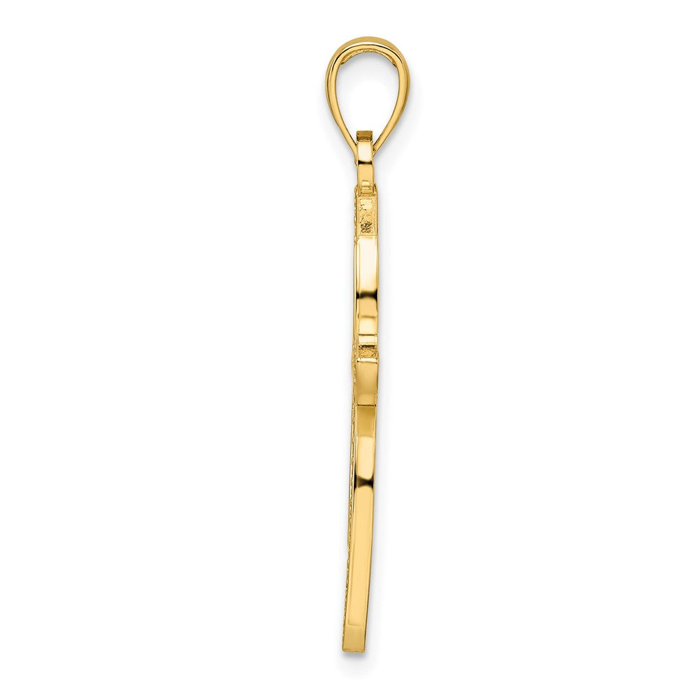14K Gelbgold Kreuzanhänger mit Perlrand und poliertem Finish, Fancy-Design
