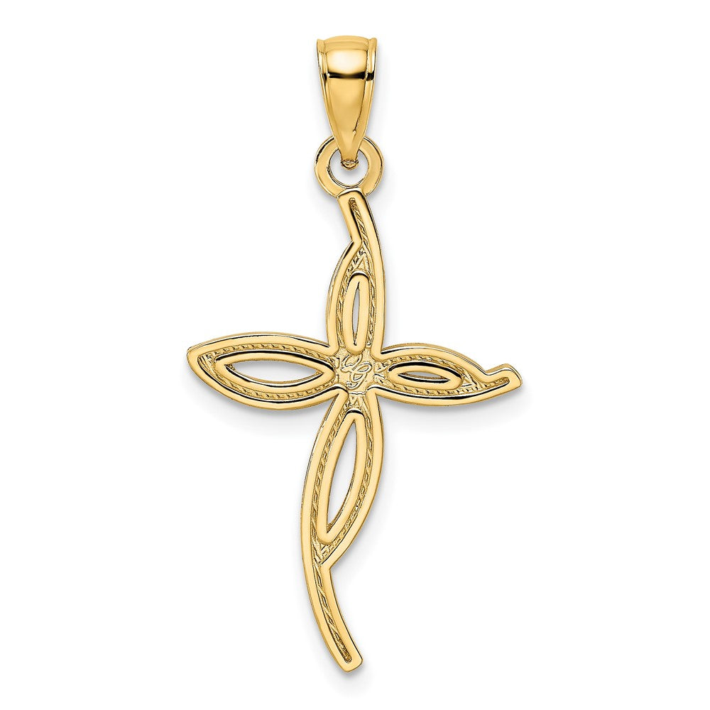 14K Gelbgold Kreuzanhänger mit Perlrand und poliertem Finish, Fancy-Design