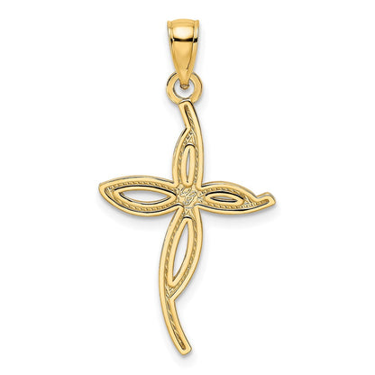 14K Gelbgold Kreuzanhänger mit Perlrand und poliertem Finish, Fancy-Design