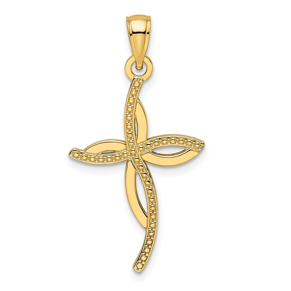 14K Gelbgold Kreuzanhänger mit Perlrand und poliertem Finish, Fancy-Design