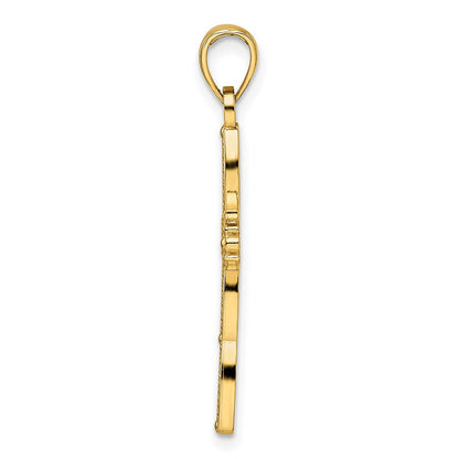 14K Gelbgold Kreuz-Anhänger mit Perlrand, poliert und ausgefallenem Design