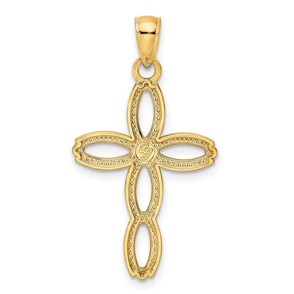 14K Gelbgold Kreuz-Anhänger mit Perlrand, poliert und ausgefallenem Design