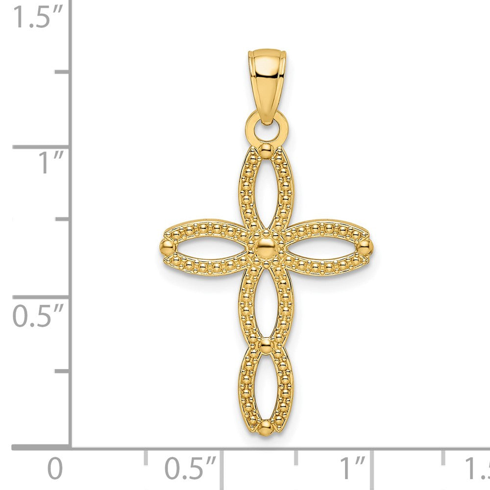 14K Gelbgold Kreuz-Anhänger mit Perlrand, poliert und ausgefallenem Design