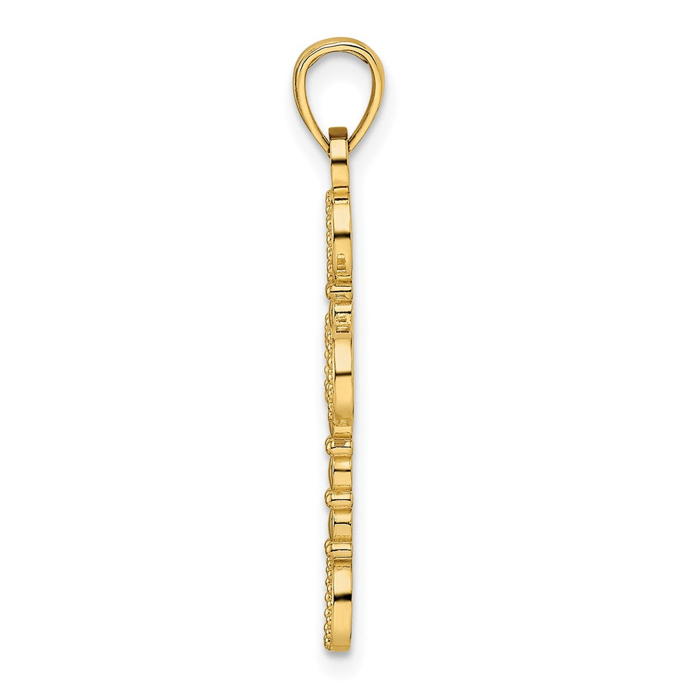 14K Gelbgold Kreuzanhänger, perlenverziert und poliert, fantasievolles Design
