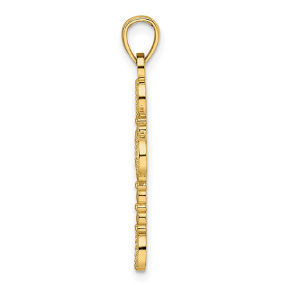 14K Gelbgold Kreuzanhänger, perlenverziert und poliert, fantasievolles Design