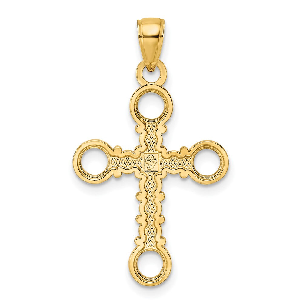 14K Gelbgold Kreuzanhänger, perlenverziert und poliert, fantasievolles Design