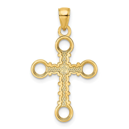 14K Gelbgold Kreuzanhänger, perlenverziert und poliert, fantasievolles Design