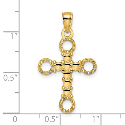 14K Gelbgold Kreuzanhänger, perlenverziert und poliert, fantasievolles Design