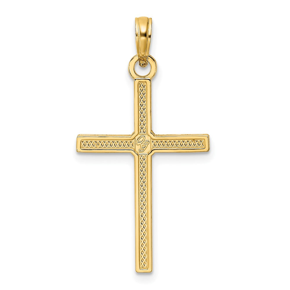14K Gelbgold Kreuzanhänger mit Perlenmuster, poliert, Fancy-Design