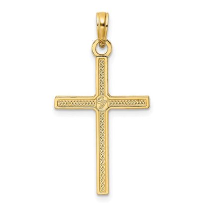 14K Gelbgold Kreuzanhänger mit Perlenmuster, poliert, Fancy-Design