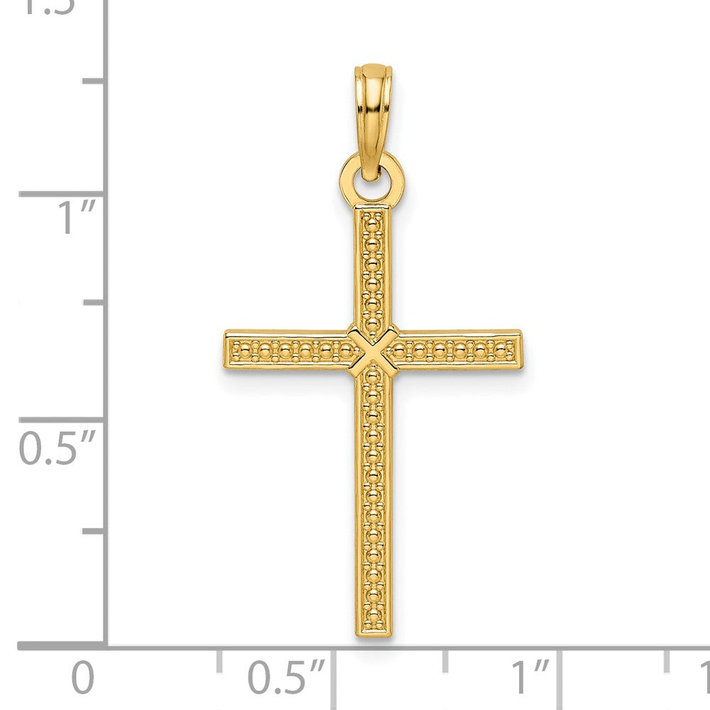 14K Gelbgold Kreuzanhänger mit Perlenmuster, poliert, Fancy-Design