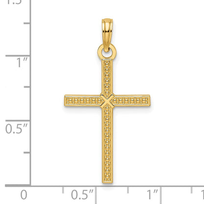 14K Gelbgold Kreuzanhänger mit Perlenmuster, poliert, Fancy-Design