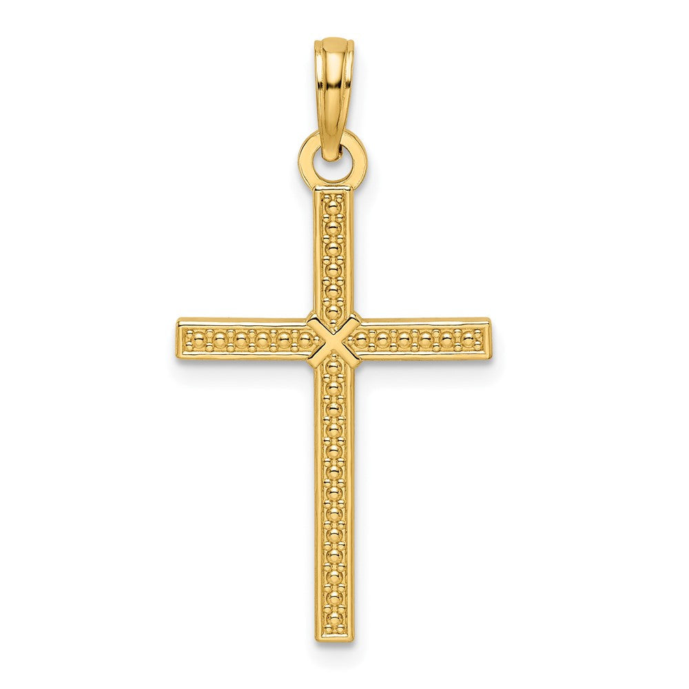14K Gelbgold Kreuzanhänger mit Perlenmuster, poliert, Fancy-Design