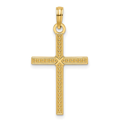 14K Gelbgold Kreuzanhänger mit Perlenmuster, poliert, Fancy-Design