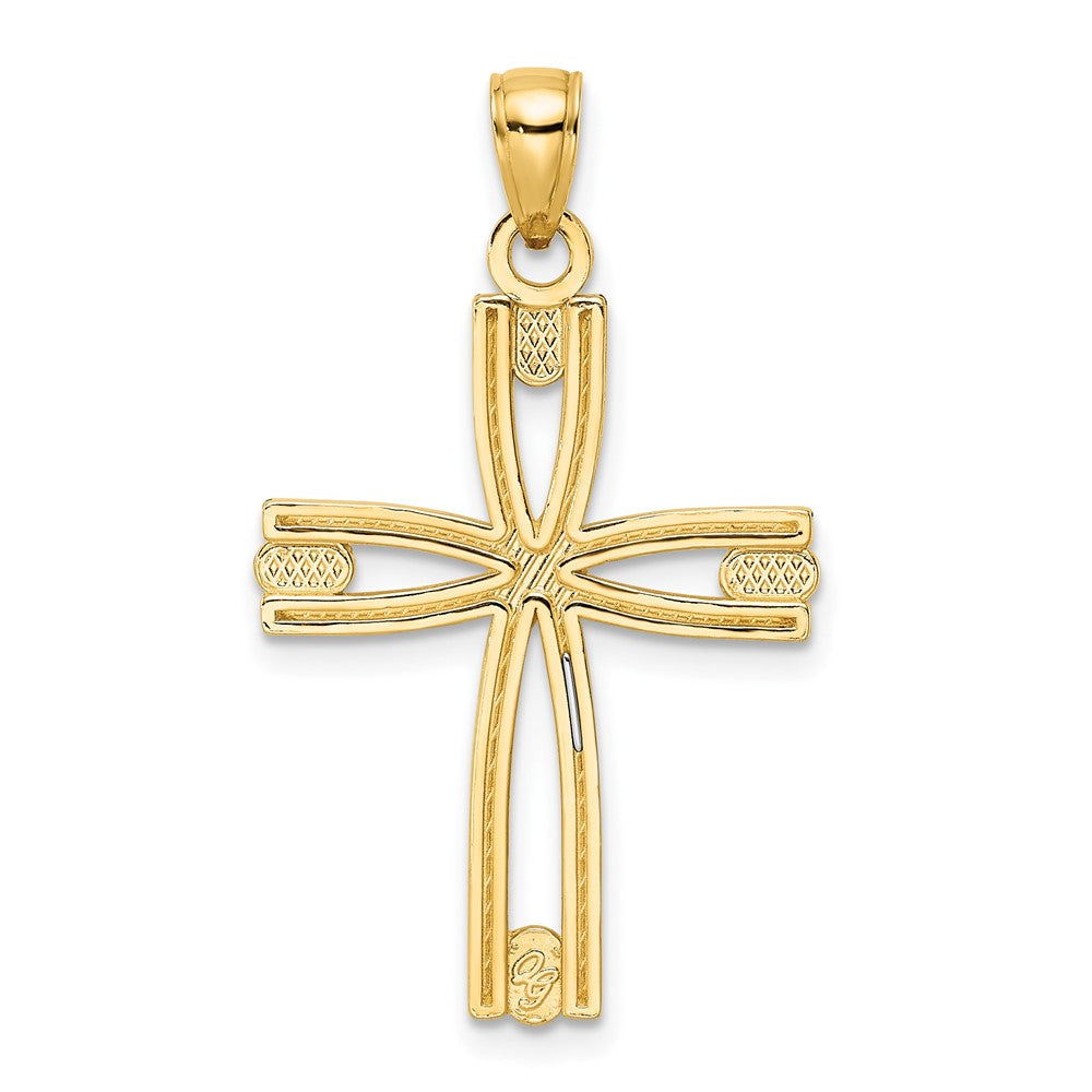 14K Gelbgold Kreuz-Anhänger mit Perlrand, poliert