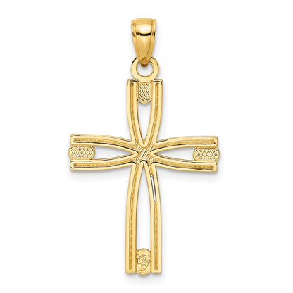 14K Gelbgold Kreuz-Anhänger mit Perlrand, poliert