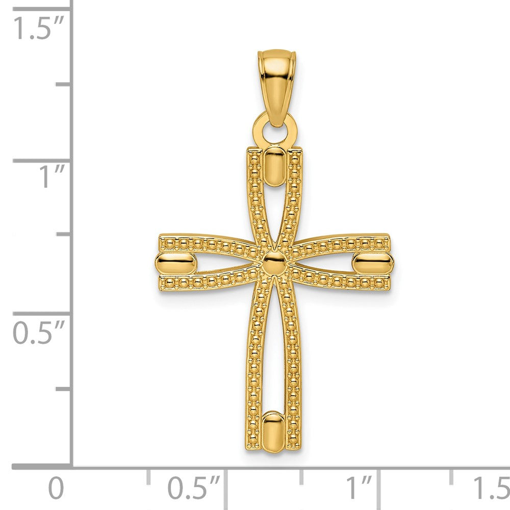 14K Gelbgold Kreuz-Anhänger mit Perlrand, poliert